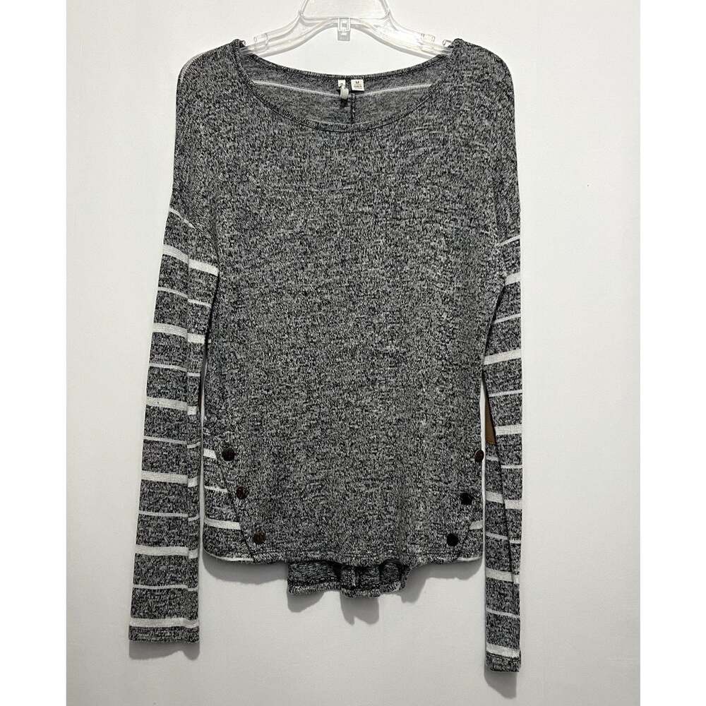 Est 1946 Black & White Marbled Knit Sweater w/ Elbow Patches & Buttons Size M